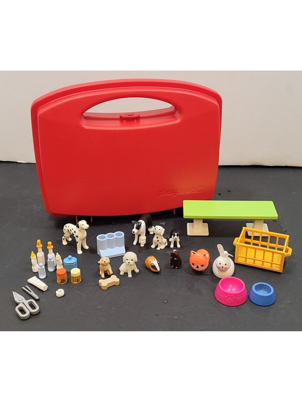 Playmobil Vet Visit w/Red Carry Case *Incomplete/Extra Pieces